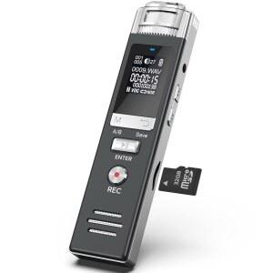 48GB 디지털 음성 녹음기, 재생 기능이 있는 호티얀 마이크로SD 확장 활성화 녹음기 휴대용 오디오 녹음 장치, 회의/강의용 비밀번호가 테이프