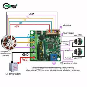 DC6-28V ZS-X12H 0-100W 홀이 있는 브러시리스 모터 속도 컨트롤러 BLDC 드라이버 보드 모듈(케이블 전원