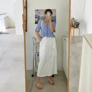 [하프클럽/]여성 건빵 주머니 긴치마 바스락 슬릿 디자인 스커트