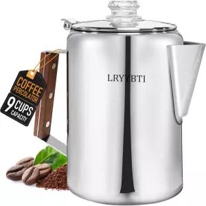 LRYYBTI 퍼콜레이터 포트 스테인리스 스틸 캠핑 커피 - 알루미늄 또는 플라스틱 스토브탑 9컵