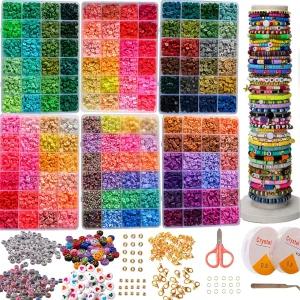 XJRLUK 클레이 비즈 팔찌 만들기 키트 6박스 20000 PCS 144 컬러 폴리머 플랫 헤이시 주얼리 제작