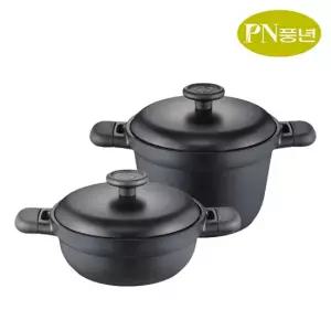 PN풍년 인덕션 가스 코팅 [깊은양수 + 전골] 20cm 냄비세트 2종 1954도야IH 블랙 신혼 스텐 추천 예쁜