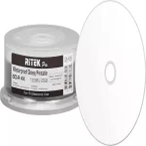 25팩 Ritek Pro (전문가 등급) BD-R 블루레이 4X 25GB 워터쉴드 방수 광택 화이트 잉크젯 허브 인쇄 가능