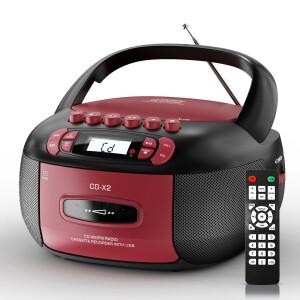 붐박스 CD 카세트 플레이어 콤보: 스테레오 사운드 AM FM 라디오 (블루투스 및 리모컨 포함) - AUX/USB MP3