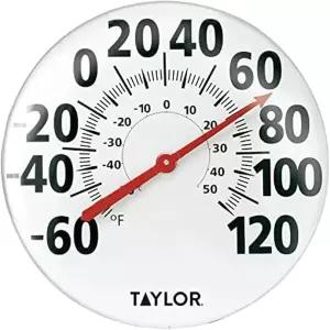 테일러 초대형 금속 벽 실내 실외 온도계 파티오 수영장 공간의 읽기 쉬운 숫자 18인치 흰색