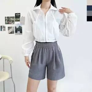 TBZ ACC SS1017W 여자 린넨 여름 시원한 투턱 밴딩 반바지