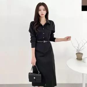 TBZ KAA 2276 여자클래식하객룩셔츠롱원피스-벨트포함