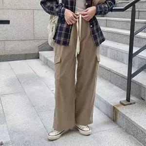 [옷자락]여성 골덴 편안한 밴딩 와이드 바지 팬츠 모직 루즈핏