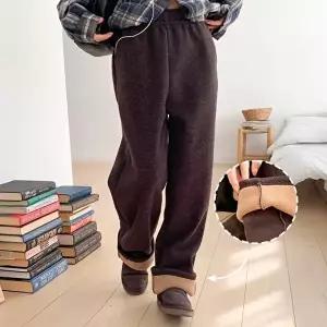 [옷자락]여성 기모 와이드 허리밴드 바지 팬츠 본딩 방한