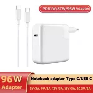 61W 96W USB C PD 노트북 충전기 전원 어댑터 맥북 프로16 15 13인치 뉴 에어 13인치 2020/2019/2018 타입