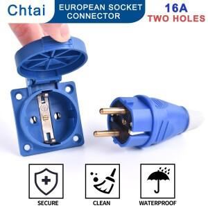 EU. SCHUKO 방수 산업용 플러그 플라이 소켓, 2 핀 16A IP44 은폐벽 표면 장착 200V