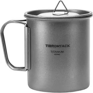 뚜껑이 있는 티브롬택 캠핑 컵 순수 티타늄 커피 머그컵 초경량 450ml 야외 소형 포트 접이식 손잡이가