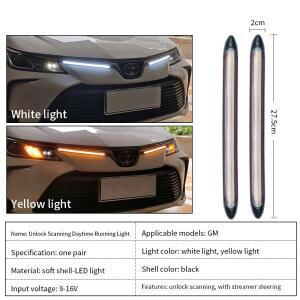 2pcs LED DRL 자동차 주간 러닝 라이트  방수 스트립 헤드 화이트 회전 신호 노란색 브레이크  조명 12V