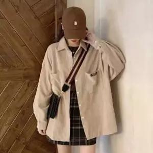 빈티지무드 여성 코듀로이 오버핏 셔츠 자켓 베이지스트릿룩 가을아우터 레이어드코디 데일리아 골덴 여자