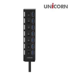 유니콘 XH-800A 블랙 7포트 USB2.0허브 포트별 전원스위치 어댑터포함인터넷 랜허브 케이블 멀티USB USB US