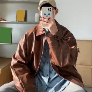 레더 오버핏 짚업 재킷 점퍼 강렬한 스타일리쉬간절기자켓 캐주얼 빈티지 패션 남성미 데일리