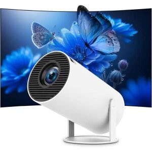 휴대폰 /PC /TV /HDMI / /노트북 오토 키스톤 홈 시어터 180 회전 [내장 앱] 화이트 4K WiFi 6 BT 5.2 업그레이드된 휴대용 풀 HD 지원