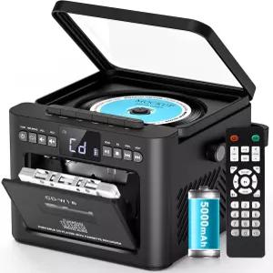 Gadio Boombox CD 및 카세트 플레이어 콤보 블루투스 수신/전송/FM 라디오/USB/TF/AUX/원격 제어 기능