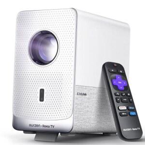 Wi-Fi 및 블루투스가 탑재된 Aurzen Roku TV 스마트 , D1R 큐브 스트리밍 경험 내장, 밀폐형 광학 엔진, 1080P FHD, DoIby 오디오, 가정/야외 영화용 휴대용 미니