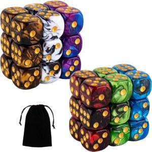 MTG DND 텐지 파클 야치 분코 또는 수학 학습용 16MM 마블 D6 주사위 6면 세트 원형 코너 보드 게임 36개