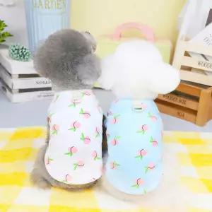 강아지 복숭아 패턴 나시 티셔츠 여름 쿨링 외출복애견 의류 봄티 용품 산책 산책옷 애견