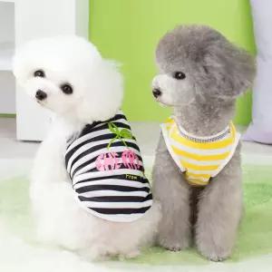 강아지 나시 티셔츠 스트라이프 패턴 캐릭터 프린트 여름 의류 애견봄 외출용품 산책 산책옷 애견