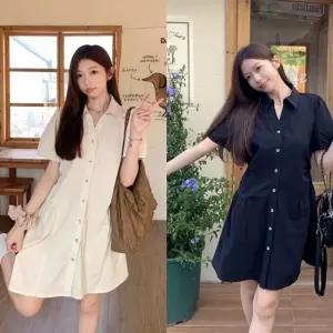 루즈핏 카라 셔츠 셔링 원피스 LL-D176 미니 패션 여성 디자인