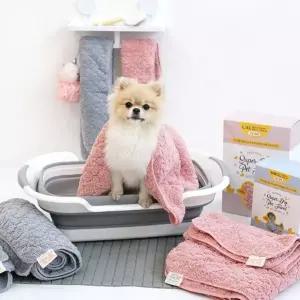 강아지 고양이 목욕 수건 핑크 S+M 펫 드라이 타올애견 타울 타월 흡수력좋은 발타올 얼굴 소형용