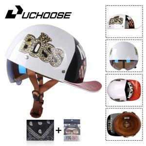 Uchoose 남녀공용 야구 모자 헬멧, 오토바이 빈티지 레트로 헬멧, 오픈 페이스 스쿠터 크루저 다지기 갱스터 DS