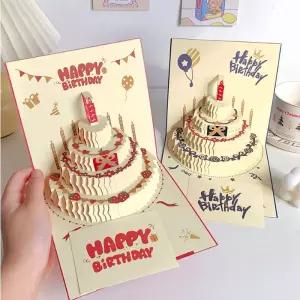 3D 생일 축하 카드 크리스마스 선물 케이크 팝업 인사말 봉투 초대장