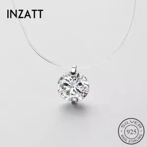 모이사나이트 925 스털링 실버 INZATT 지르콘 크리스탈 진주 펜던트 초커 목걸이 투명 낚시 라인 2020 여성