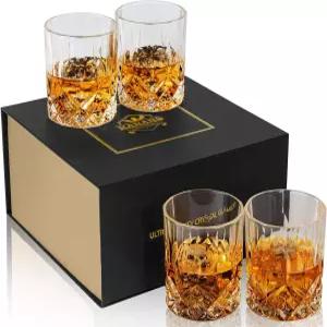 고급 상자가 있는 카나르스 구식 위스키 잔 - 스카치 버번 주류 및 칵테일 음료용 10온스 락스 바웨어 4종