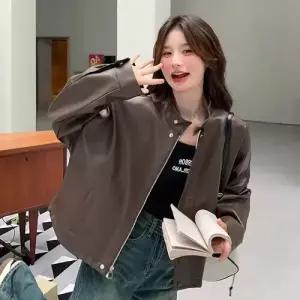 여자 빈티지 가죽 재킷 갈색 코트 숏 쇼트 admr1