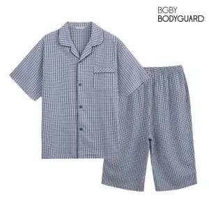 [BYC]보디가드 남성 면레이온 카라넥 7부 체크 반팔 파자마 잠옷 상하의 세트 BBMNC40