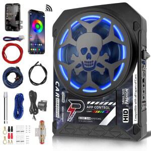 SPNANMA 1200W 10인치 슬림 언더시트 카 서브우퍼 앰프 패키지 열 방출을 내장 카트럭 서브 앰비언트 라이트 스테레오 사운드 딥 베이스
