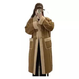 살하이넥 롱 무스탕 시어링 양털 겨울 맥시 롱코트 여성용 테디부클 퍼코트