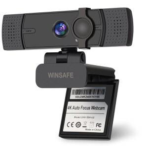[미국배송] PC용 WINSAFE 4K 웹캠 UHD 영상 통화 PDAF 오토포커스 듀얼 노이즈 캔슬링 마이크 70 FOV 1080P@60FPS 프라이버시 커버 USB 플러그 앤 플레이 팀 줌 OBS 스카이프와 함께 작동합니다