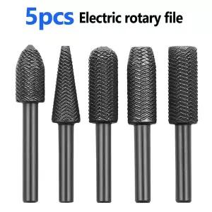 예초기 5Pcs 로터리 Rasp 파일 세트 스틸 6mm 생크 조각 비트 더블 커터 금속 목재 연삭 슈퍼 하드