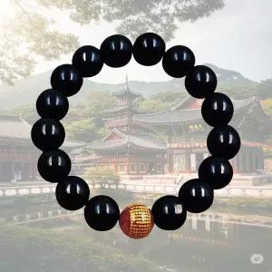 액운 방지 흑요석 구슬 팔찌 (14mm)염주 목걸이 합장주 스님 선물 부처님오신날 불교단체주문 수능기원 소