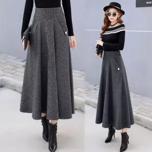 마이진 여성치마 봄 가을 웨스트 슬림 체크 미디 A라인 스커트 ADOR1