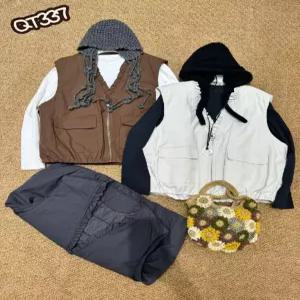 솜브레로스 여친 면 캐주얼 빈티지 민소매 브이넥 조끼 솔리드 패딩 DOS1