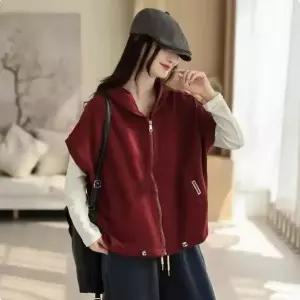 솜브레로스 여성 캐주얼 조끼 후드 솔리드 퍼 소매 DOS1