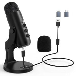 색소폰핀마이크 PC MAC 게임용 HAOMUREN USB 마이크 팟캐스트 전화 컴퓨터 출력이 어댑터 콘덴서 헤드폰