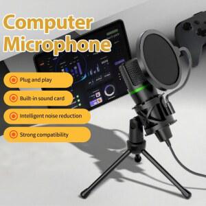 색소폰핀마이크 콘덴서 마이크 USB 유선 PC 컴퓨터 사운드 노트북용 게임 팟캐스트 RGB
