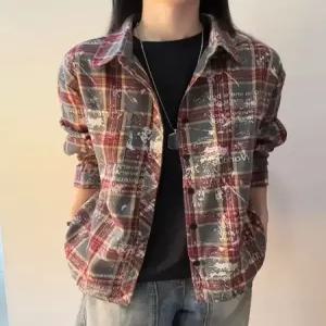 빨강 남자 가을 남방 긴팔 레터링 체크 카디건 프린트셔츠 보카시 셔츠 admr3