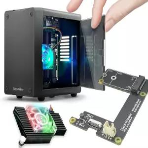 M.2 NVMe SSD PCIe HAT 및 액티브 RGB 조명 쿨러가 장착된 라즈베리 파이 5용 일렉트로쿠키 미니 PC 케이스