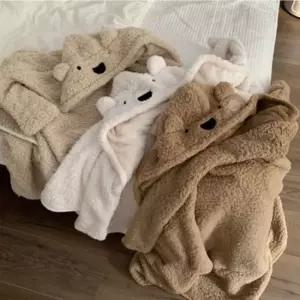 3색 1개 곰이불 후드 걸치는 망토 입는담요 보온담요 담요