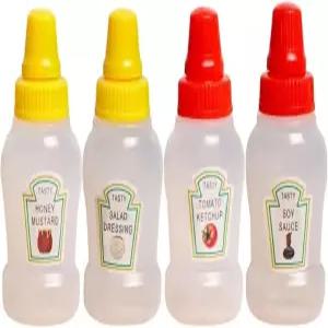제나라오 4Pcs 미니 케첩 병 25ml 리필 가능한 조미료 짜기 샐러드 드레싱 토마토 벤투 박스 마요네즈 시럽