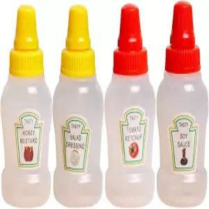 주스리 4Pcs 미니 케첩 병 25ml 리필 가능한 조미료 짜기 샐러드 드레싱 토마토 벤투 박스 마요네즈 시럽
