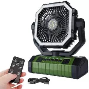 휴대용 선풍기 충전식 LED 랜턴이 장착된 20 000mAh 무선 배터리 구동 여행용 침실 홈 캠핑 텐트 사무실